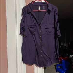 Perseption Rich Purple Button-Down Blouse